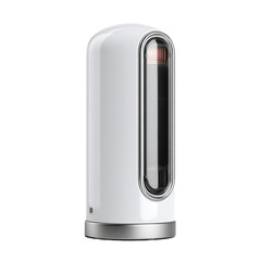 A sleek white modern humidifier with a transparent window showcasing the internal water mist mechanism sits elegantly on a white surface, isolated for clarity.