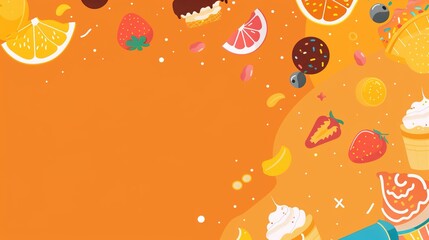 Food Festival Orange Background: Soaked in Fiery Warmth, Spreading a Carnival Scroll of the Blending of Orange Waves and Gastronomic Delights