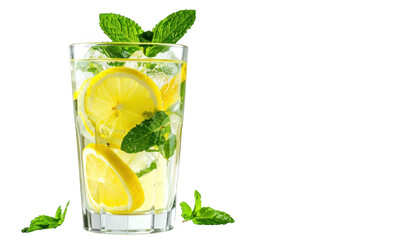 Fototapeta premium Refreshing glass of lemon water with mint and lemon slices, a healthy hydrating beverage