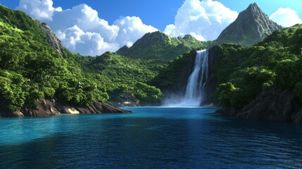 Fototapeta premium a beautiful waterfall in the middle of a tropical forest