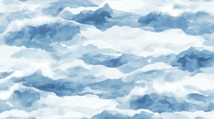 Fototapeta premium A calming watercolor painting showcases abstract clouds in shades of blue and white, creating a serene and dreamlike aesthetic perfect for backgrounds and designs.