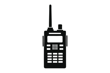 Isolated black radio icon showing portable communication using signal transmission and electronic devices