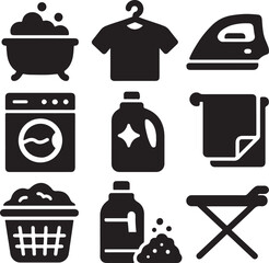 Laundry Icon Set Silhouette Design Washing and Cleaning Vector Illustration.