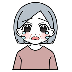 涙を流して泣く老人女性のイラスト
