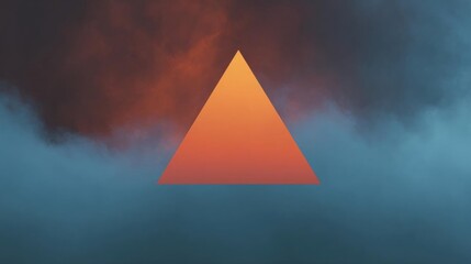 Digital illustration of a triangle in the center. the triangle is made up of three equal parts, with the top half being orange and the bottom half being blue.