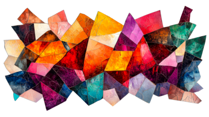 Abstract mosaic tiles colorful gem shapes, cut out transparent