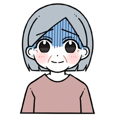 Obraz premium 元気なく微笑む青い顔の老人女性のイラスト