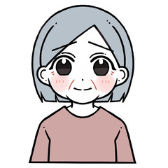 困り顔で微笑む老人女性のイラスト