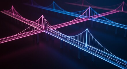 Obraz premium Bridges Neon Lights Abstract Construction