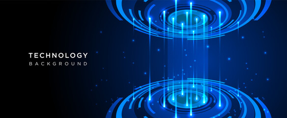 Blue technology ring background with communication connection with futuristic light effect.