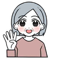 4を出す老人女性のイラスト