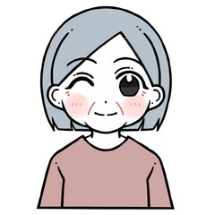 ウインクで微笑む老人女性のイラスト