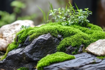 Obraz premium green moss on the stone in the forest 