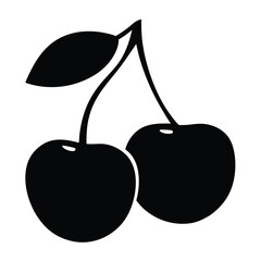 cherry vector silhouette icon, black and white illustration of fruits.
