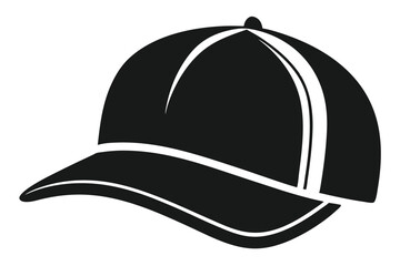 Stylized black silhouette presents a baseball cap featuring classic shape and curved brim