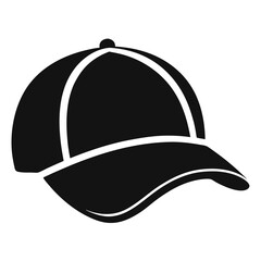 A stylish black baseball cap illustration with curved white accents features prominently