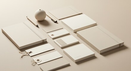Elegant Beige Stationery: Minimalist Notebook and Notecard Mockup