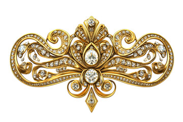 Gold ornamented frame with diamonds jewelry design, cut out transparent
