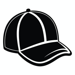Black and white silhouette outlines a baseball cap in a stylized image