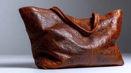 Vintage Brown Leather Bag with Unique Texture Isolated on Light Background for Fashion and Accessory Use