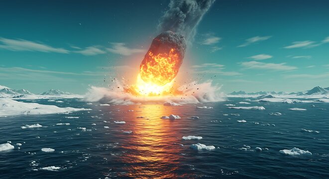 Fiery Meteorite Impact: Arctic Ocean Collision in Dramatic Style