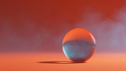 3d rendering of a sphere on an orange background. the sphere is spherical and appears to be made of glass or a similar material. it is spherical in shape and has a smooth surface.