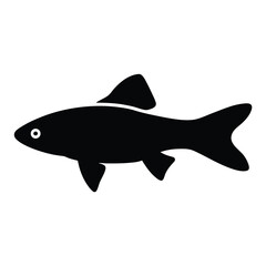 clown loach fish vector silhouette icon, black and white illustration of fish.