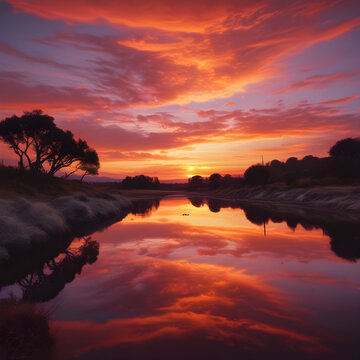 sunset over the lake