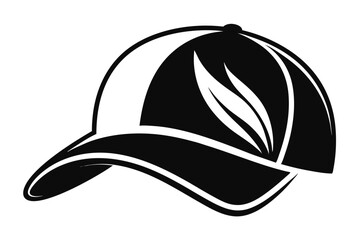 Isolated black cap displays a white floral design and a stylish curved brim