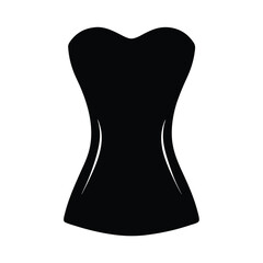 corset vector silhouette icon, black and white illustration of clothing.