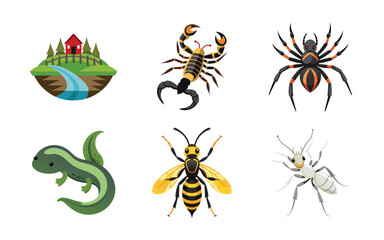 set of vector insects animals on white background