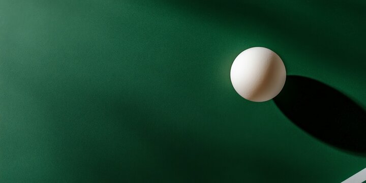 White ball casting shadow on green surface in minimalist design