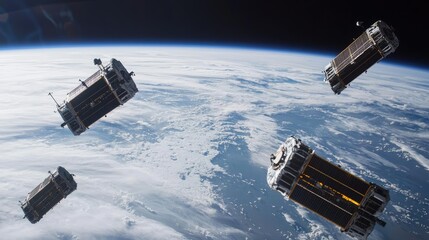Spacecraft orbiting the planet Earth's atmosphere.