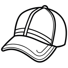 Outlined baseball cap shows distinct curves and lines against white background for printing