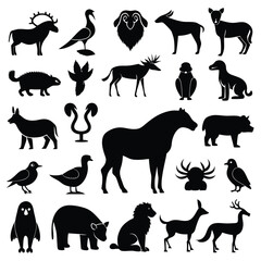 a diverse collection of minimalist black silhouette icons representing various animals 