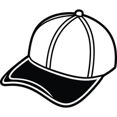 Black and white baseball cap shows classic style, outlined in bold strokes elegantly
