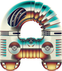 3d render of chrome letter made of vintage robot parts