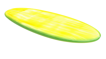 Bright Yellow and Green Surfboard Isolated on Transparent Background Ready for Summer Beach Activities
