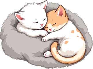 Vsai two kittens sleeping together in soft grey bed