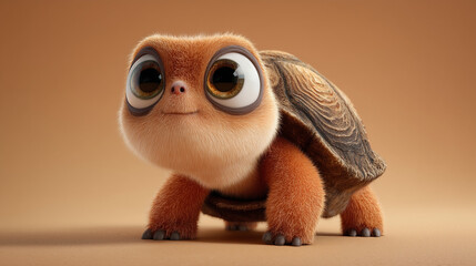 Fototapeta premium cartoon cyber animal Cute Turtle Standing with Big Eyes on Plain Background