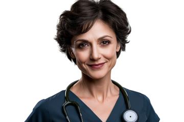 Smiling healthcare professional with stethoscope, cut out transparent