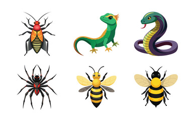 set of cartoon animals vector on white background