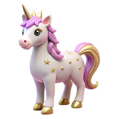 Naklejka premium Magical 3D Clay Unicorn – Whimsical Fantasy Character with Glittering Golden Horn and Accents