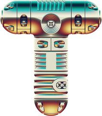 3d render of chrome letter made of vintage robot parts