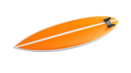Vibrant Orange Surfboard with White Stripes on a Transparent Background for Beach Adventures
