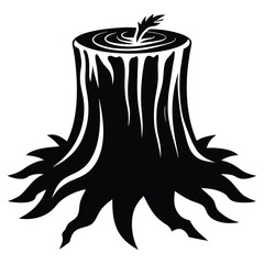 Black silhouette of a tree stump with a young sprout shows new life