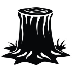 Monochrome tree stump rests in silhouette, with grass surrounding the base in detail
