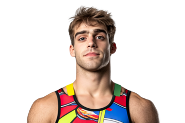 Athlete portrait, colorful uniform, serious gaze, studio shot, cut out transparent