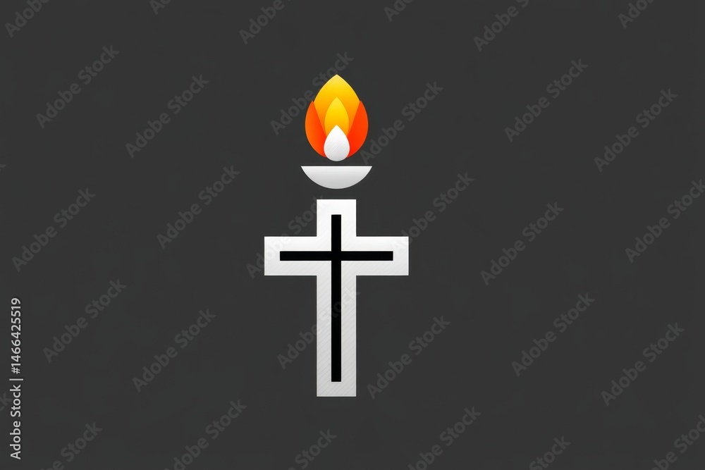 Aufkleber Abstract minimalist cross with small fire element above in simple line design