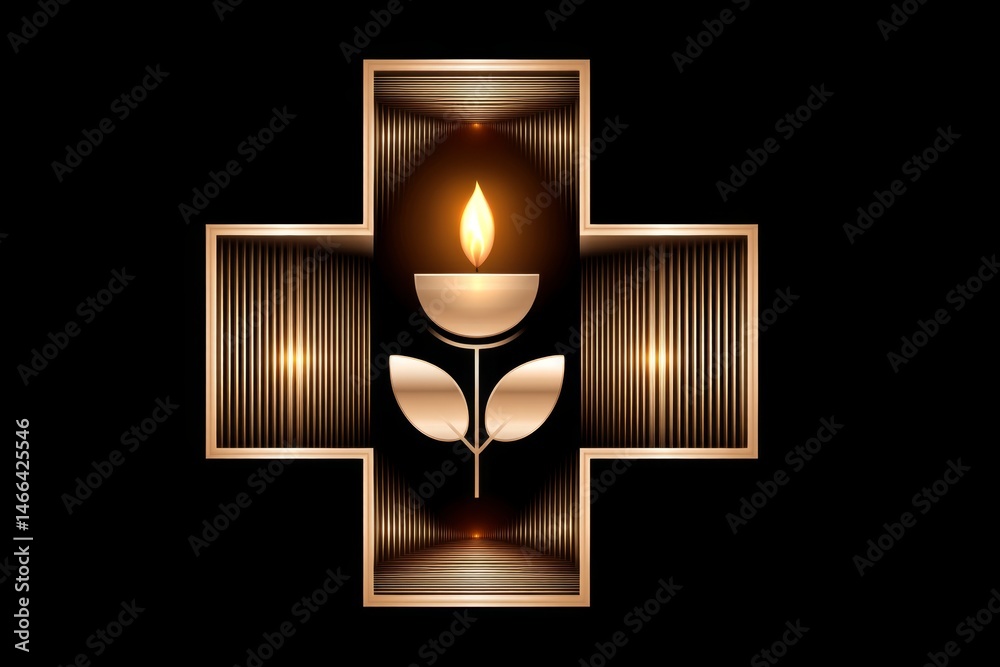 Aufkleber Abstract minimalist cross with small fire element above in simple line design